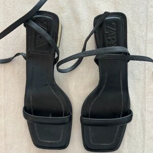 Zara Black Strappy Square-Toe Sandals